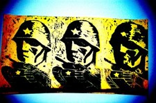 Linoleum carving of soldier Linoleum carving of soldier